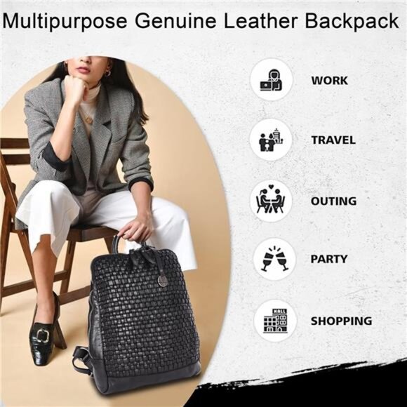 Unisex Brown Leather Backpack Genuine Leather Backpack, 12.5 Inch